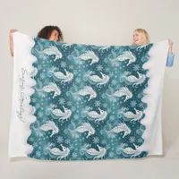 Coastal Christmas Seahorse & Snowflakes #13 ID1009 Fleece Blanket