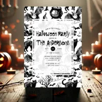 Spooky Gothic Scary Vintage Black Halloween Party Invitation