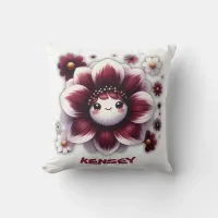 Cute Monogram Burgundy and White Flower on White | Throw Pillow