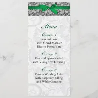 Faux lace and ribbon emerald green wedding Menu