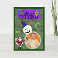 Santa and Snowman Add Your Photo Chrismas Holiday Card