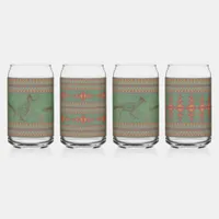 Southwest Roadrunner Geometric Green Assorted Set Can Glass