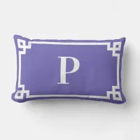Periwinkle and White Greek Key Border Monogram Lumbar Pillow