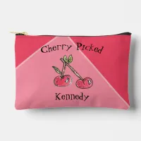 Modern Pink Cherry Funny Cute Hand Drawn Accessory Pouch