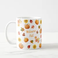 Watercolor Fall Leaves and Pumpkins Coffee Mug