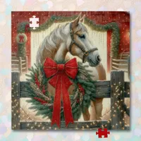 Watercolor Horse and Festive Farm Christmas Jigsaw Puzzle