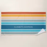 Modern Retro Sunset Stripes Personalized  Beach Towel