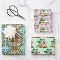 Owl Themed Birthday and Christmas  Wrapping Paper Sheets