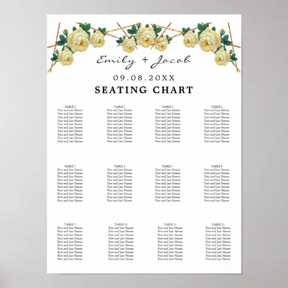 Seating Chart Gold Geometric Yellow Floral Wed 120