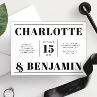 Modern Bold Black And White Horizontal Wedding  Invitation