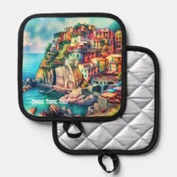 Coastal Charm Italy Cinque Terre Watercolor | Pot Holder