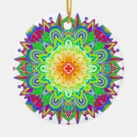 Pretty Rainbow Colored Mandala Abstract Art Ceramic Ornament