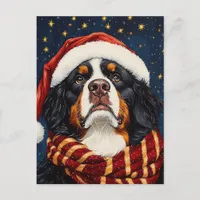 Cute Christmas Bernese Mountain Dog in Santa Hat Postcard