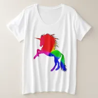 Proud Unicorn of Colorful Stain Glass Design, ZKOA Plus Size T-Shirt