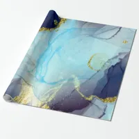 Marvellous Teal Mint Sage  Cobalt Blue Marble   Wrapping Paper