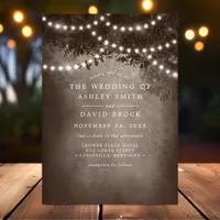 Rustic Woodland Tree String Lights Brown Wedding Invitation