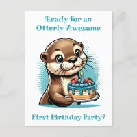 Otter Themed Boy's First Birthday Party Postcard