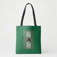 Tuxedo Black and White Cat Elegant Green Pattern Tote Bag