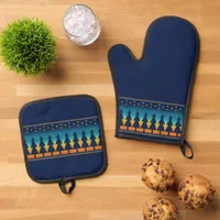 Southwest Sunset Pines Blue Oven Mitt & Pot Holder Set