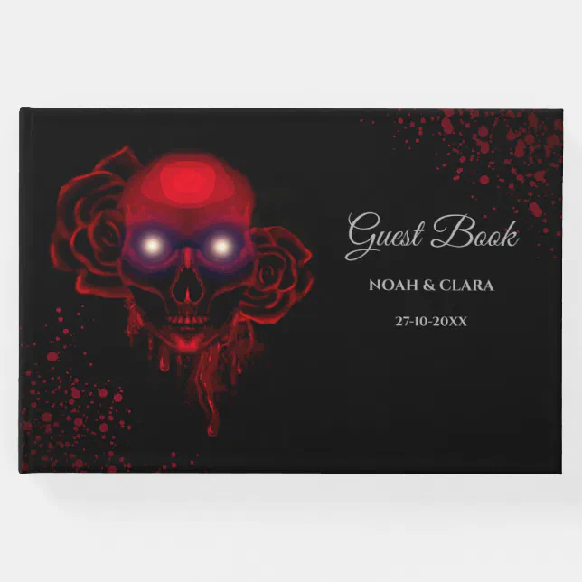 Scary floral dark moody gothic skull halloween gue guest book