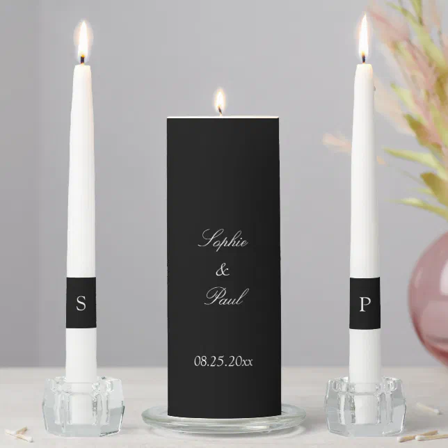 Black & White Elegant Wedding Unity Candle Set