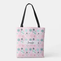 Personalized Snowmen and Snowflakes Christmas Tote Bag