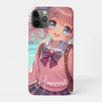 Pretty Anime Girl in Pink Pigtails iPhone 11 Pro Case