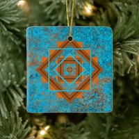 Southwest Mountain Peaks Turquoise Geometric Ceramic Ornament