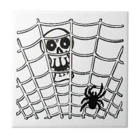 Spider in Web with Skull Halloween Tile