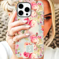 Vintage Pink and Peach Floral Monogram iPhone 16 Pro Max Case