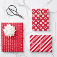 Bright Red & White Coordinated Christmas Wrapping Paper Sheets
