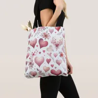 Pretty Pink and Red Hearts Valentine's Day Tote Bag