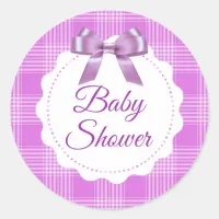 Baby Shower Purple Plaid and Bow Stickers