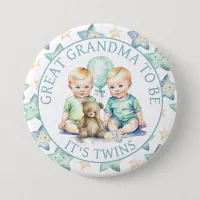Watercolor Twin Boys Baby Shower Grandma to Be Button
