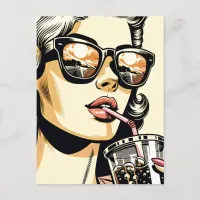 Pop Art Comic Book Pretty Woman Drinking Soda Postcard