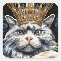 Grey Cat in a Crown Square Sticker