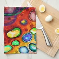 Red, Copper, Yellow, Blue, Green Swirls Modern Art Kitchen Towel