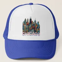 Pop art Comic Book Art Chicago Illinois Skyline Trucker Hat