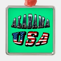 Alabama Picture and USA Flag Font Metal Ornament