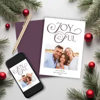 Purple Mauve Christmas Joyful Christmas Photo Holiday Card