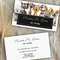 Funny Crazy Cats Dogs Pet Sitter Modern White  Business Card