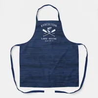 Rustic Navy Blue Lake House Family Name  Apron