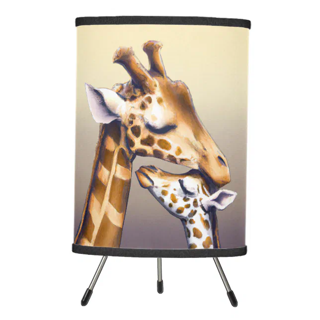 Touching Moment Between Mother Giraffe & Calf Tripod Lamp