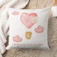 Heart Hot Air Balloon Valentine Personalized Photo Throw Pillow