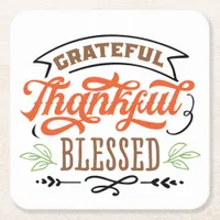 thankful grateful blessed thanksgiving holiday squ square paper coaster