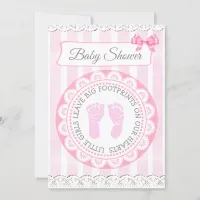 Pink Footprints Girl's Baby Shower Invitation