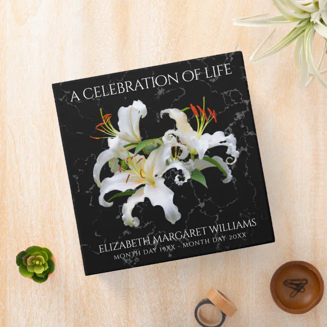 Elegant White Oriental Lilies Celebration of Life 3 Ring Binder