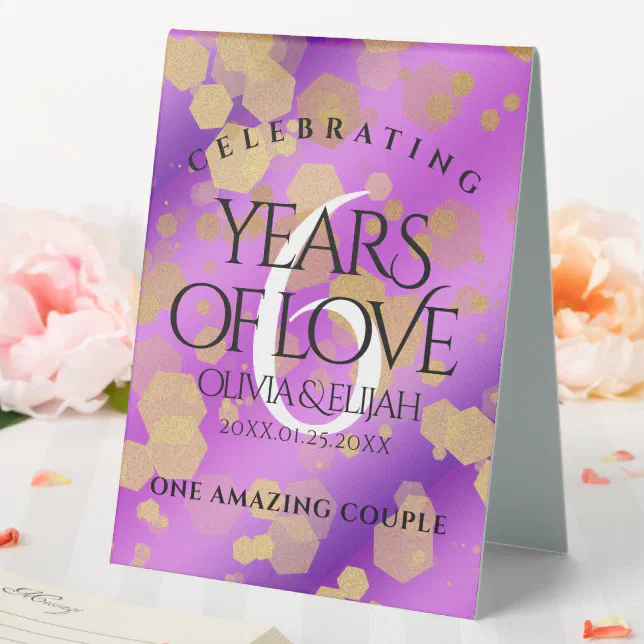 Elegant 6th Amethyst Wedding Anniversary Table Tent Sign