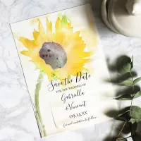 Yellow Sunflower on White Watercolor Wedding Save The Date