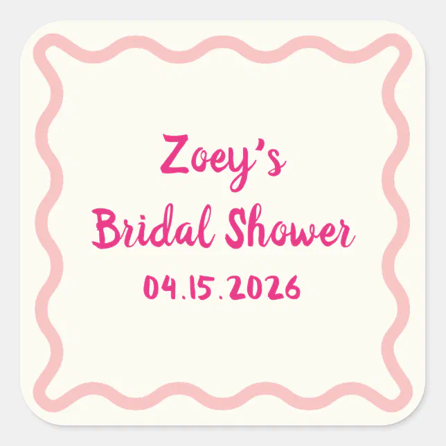 Hand Drawn Pink Wavy Border Bridal Shower Cute Square Sticker